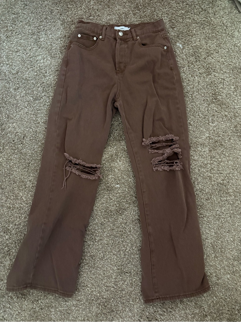 Adika Brown Distressed Flare Jeans